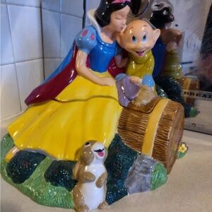 Disney Snow White and Dopey cookie jar- Yellow, Blue, and Red